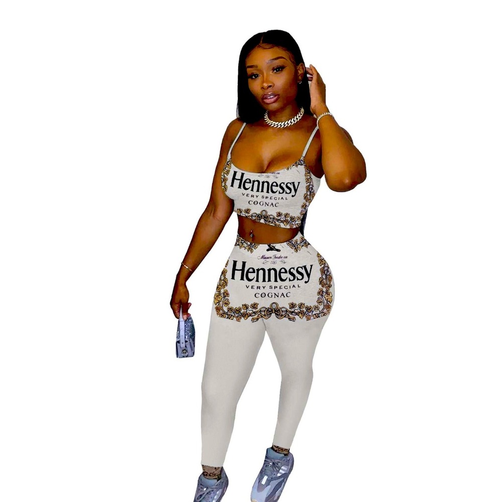 White 2 piece set with a Hennessy logo